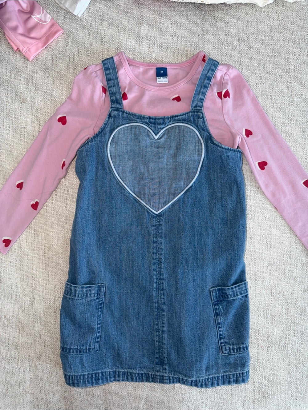 GAP Denim Heart Pinafore with Pink Heart Tee
